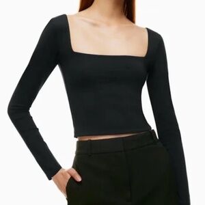 NWT Aritzia Babaton Square Neck Long Sleeve Contour Top Sz XXS